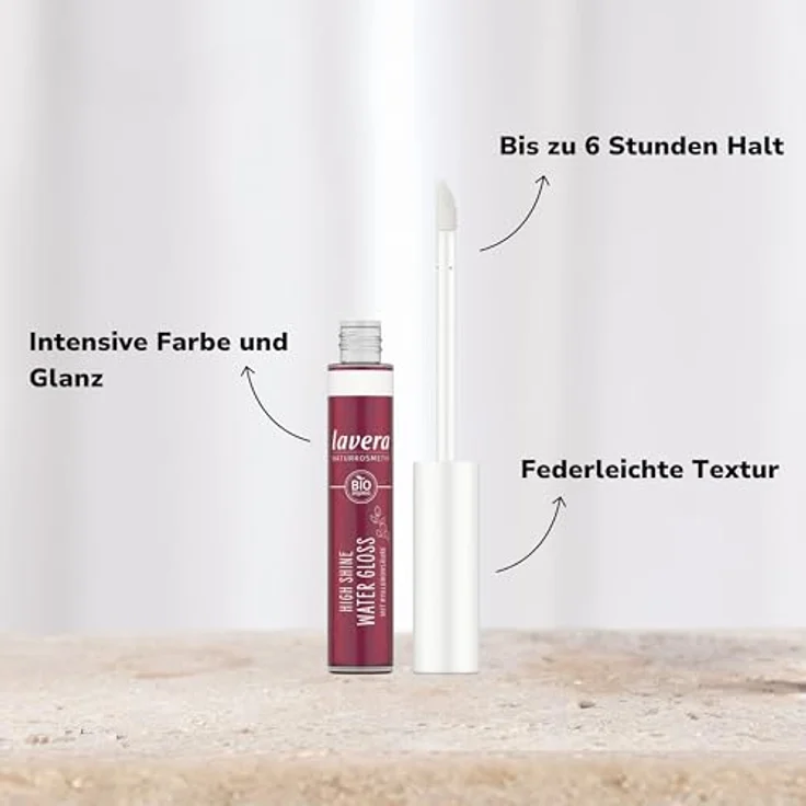 lavera High Shine Water Gloss Lippenstift 5,5 ml, vegan, Farbe Raspberry 03, dermatologisch getestet, 6 Stunden Halt – Bild 3