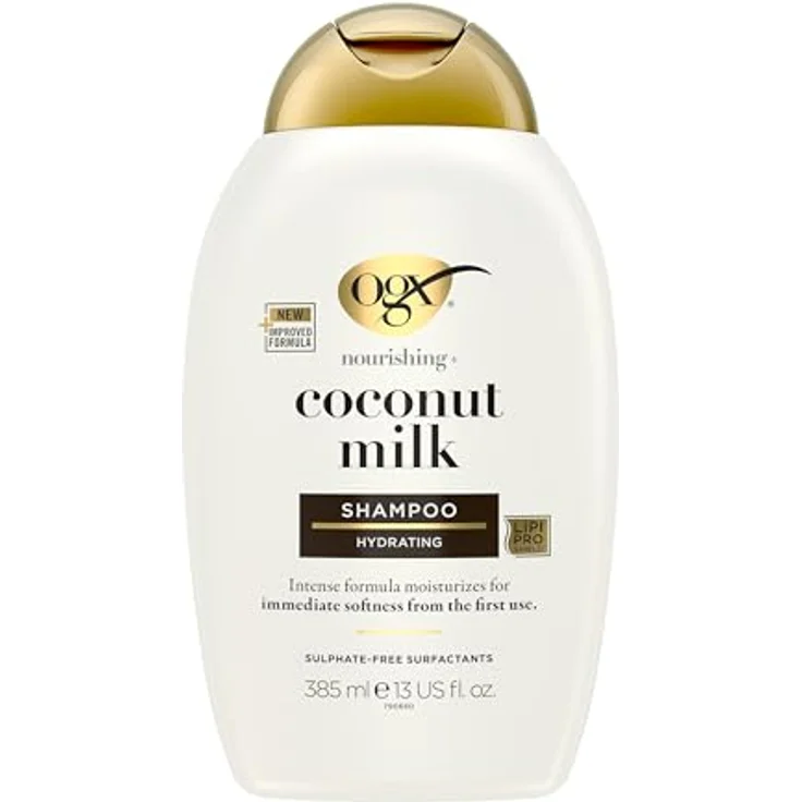 OGX Coconut Milk Shampoo 385 ml, feuchtigkeitsspendendes Haarshampoo mit Rizinusöl und Kokosöl, LipiPro Shield Technologie für geschmeidiges und glänzendes Haar – Bild 1