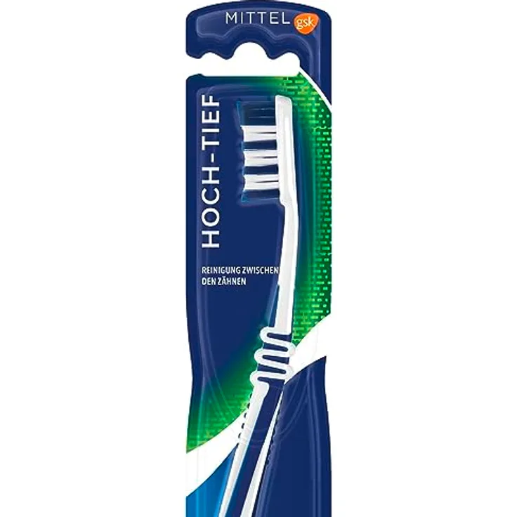 Dr.Best Hoch-Tief Mittel Zahnbürste, blau - Zahnbürste mit einzigartigem Hoch-Tief-Borstensystem