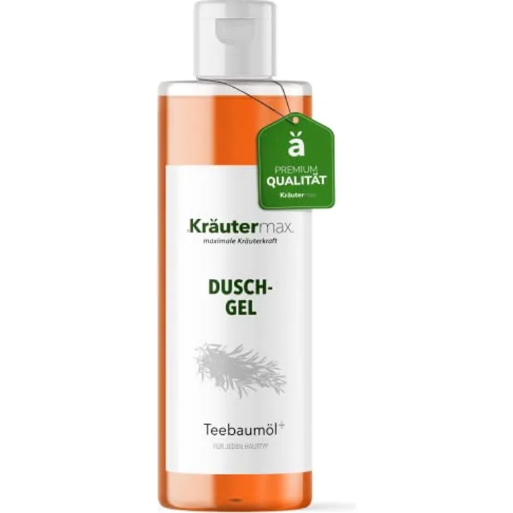 Kräutermax. Teebaumöl Duschgel & Shampoo Naturrein mit Teebaum Extrakt, 250 ml - Erfrischende Pflege und schonende Reinigung - Salbeiöl und Lemongrasöl enthalten
