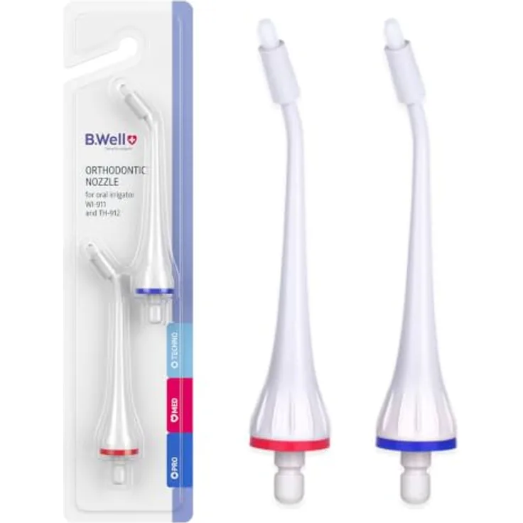 B.WELL TH-912, Orthodontische Düse mit integrierter Bürste, 2er Pack zur gründlichen Reinigung von Zahnspangen und Zahnersatz