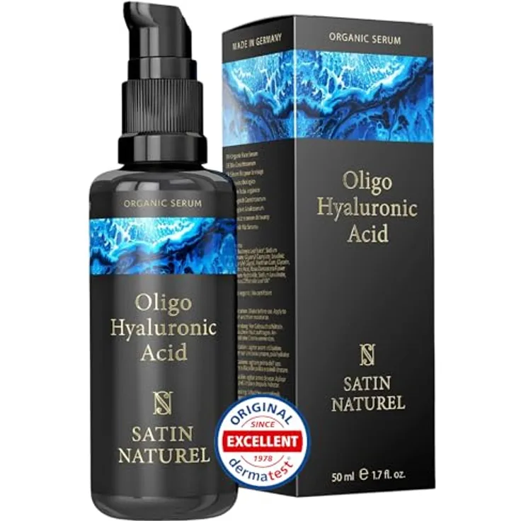 Satin Naturel Hyaluronic Acid Serum, hochdosiert 50ml, 100% vegan, für Gesicht, Hals & Augenringe, Anti-Aging & Feuchtigkeitspflege