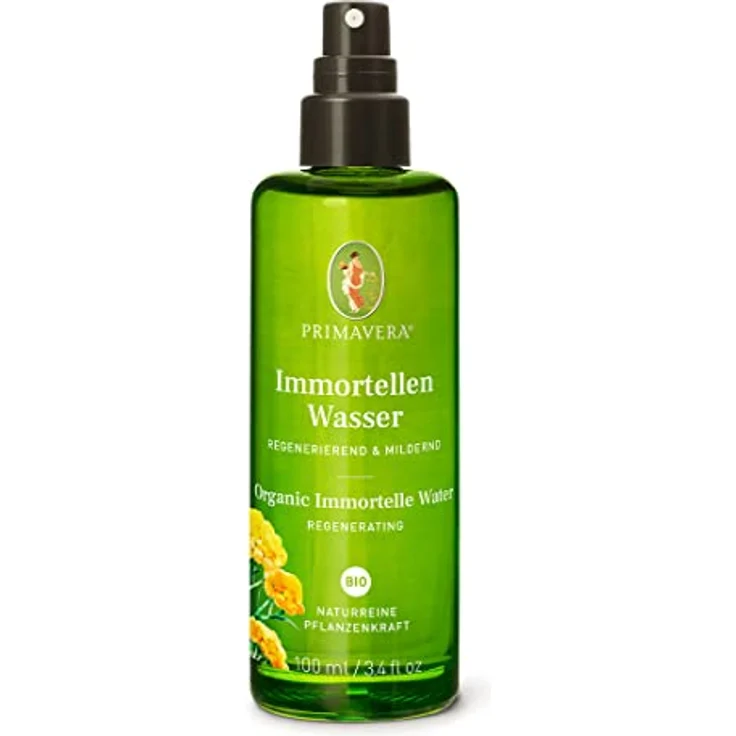 PRIMAVERA Immortellenwasser bio 100 ml - naturreine Pflanzenkraft – Glasflasche – Hydrolat, Körperspray, Aromatherapie – erdend, entspannend – vegan, warm-würzig – Bild 1