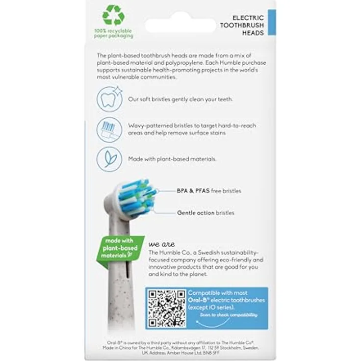 The Humble Co. Aufsteckbürste für Oral B, pflanzenbasierte Materialien, weich, 4er Pack - vegan & tierversuchsfrei