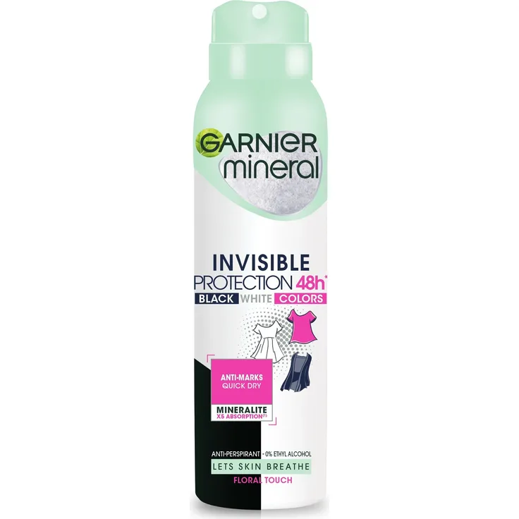Garnier Mineral Deodorant Spray 48h Floral Touch, Antitranspirant in Schwarz und Weiß, 150ml