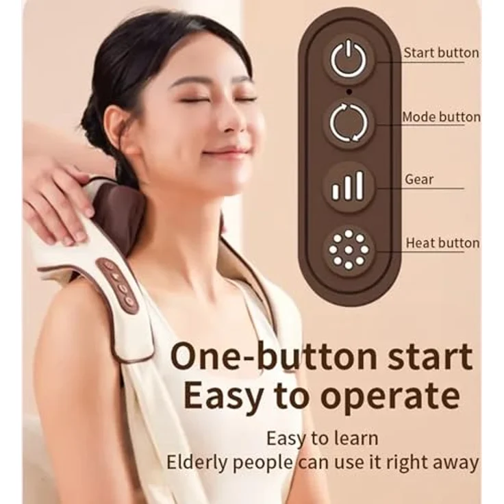 Lalano`S Cosmetics Nacken-Massagegerät 6D Massage Shiatsu-Gerät mit Wärmefunktion, Kabellos, Plüschiges PU-Leder, 6 Massageköpfe, Autoshutdown-Funktion – Bild 2