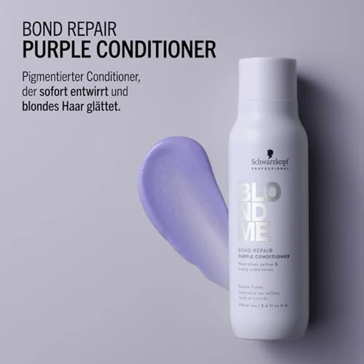 Schwarzkopf Professional BLONDME Bond Repair Purple Conditioner 250 ml, Neutralisiert Gelbtöne, Tiefenwirksam Pflegend Und Entwirrend, Für Blondes Haar – Bild 4