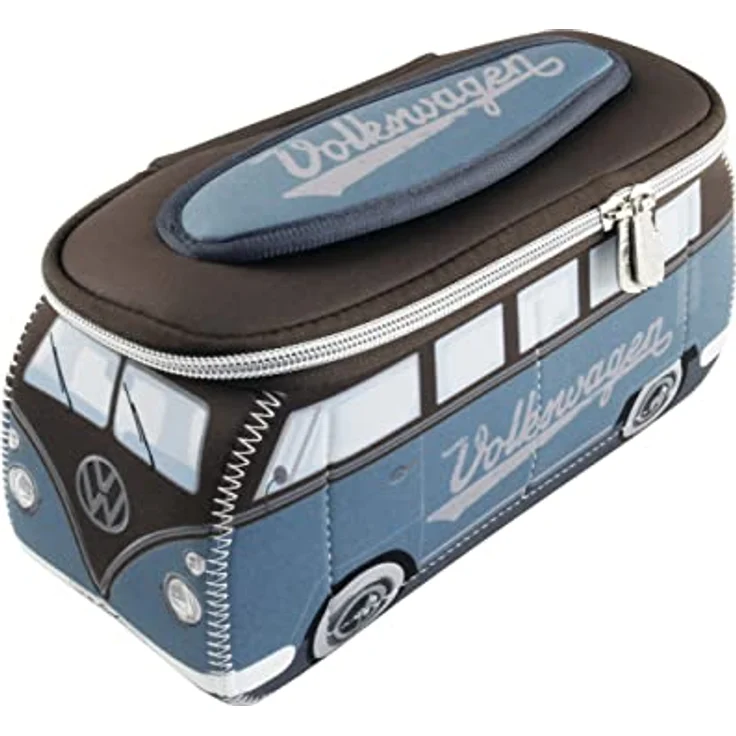 BRISA VW Collection - Volkswagen Neopren Universal-Schmink-Kosmetik-Kultur-Reise-Apotheke-Tasche-Mäppchen-Beutel T1 Bulli Bus (Petrol & Braun/Klein) – Bild 1