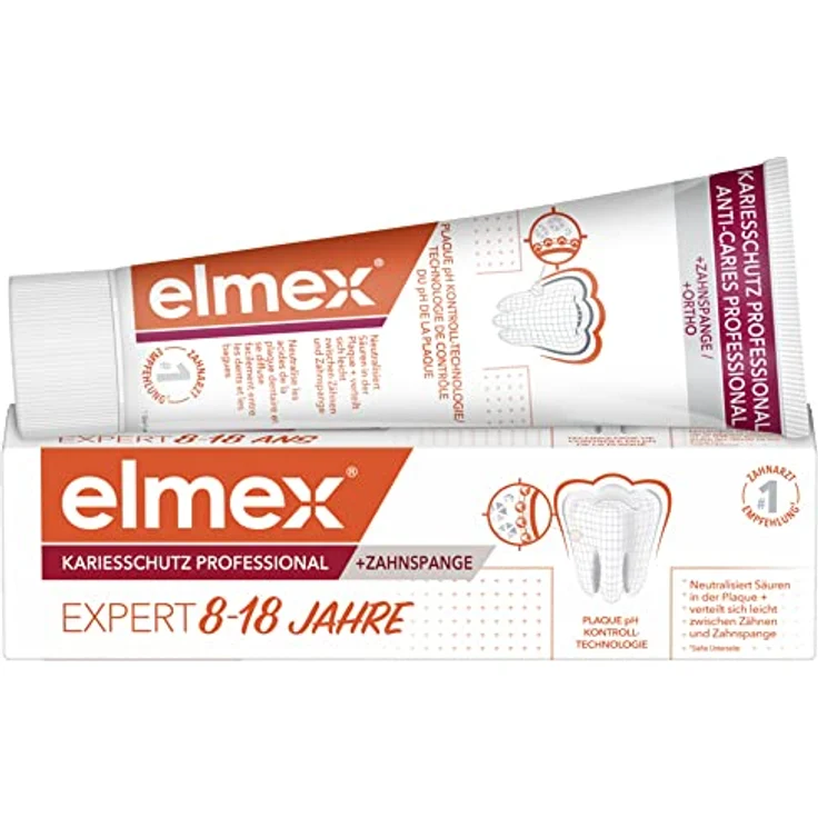 elmex Zahnpasta Kariesschutz Professional + Zahnspange 75ml, 8-18 Jahre, ELMEX – Bild 1