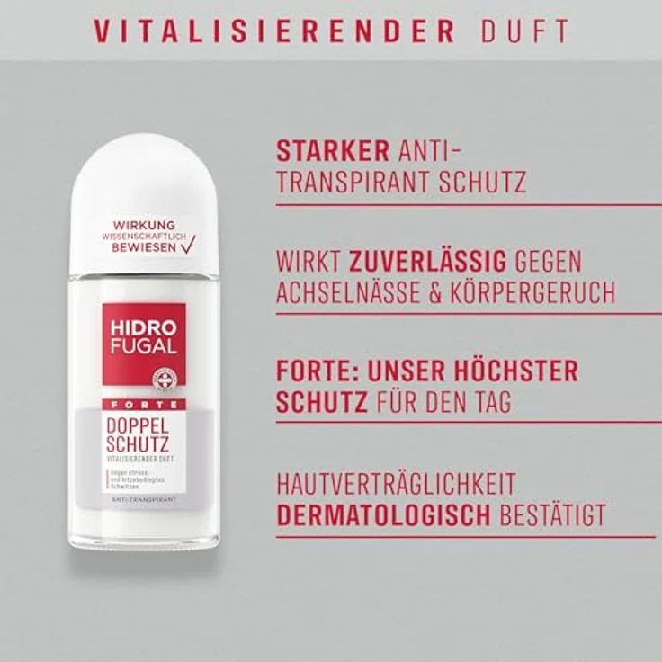 Hidrofugal FORTE DOPPEL SCHUTZ Roll-on, starker Antitranspirant mit vitalisierendem Duft, ohne Ethylalkohol, 50 ml – Bild 2