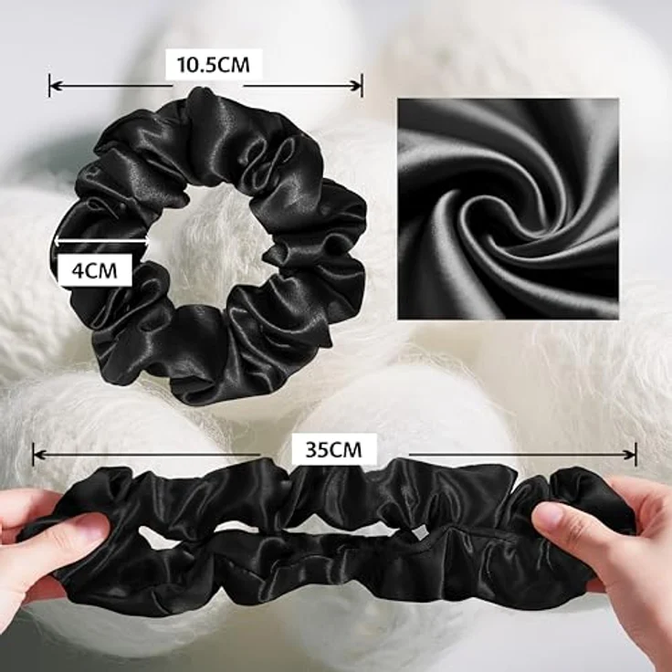 townssilk Seiden Scrunchie 2er-Set, 100% Maulbeerseide 6A/22 Momme, OEKO-TEX® zertifiziert, haarschonend, elastisch ohne Abdrücke, schwarz & Pfauenblau – Bild 4