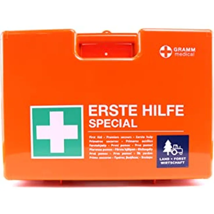Gramm Actiomedic Verbandkasten Multi für Land- und Forstwirtschaft, schlag- und bruchfest, inkl. Wandhalterung, DIN 13 157 Spezialfüllung, verstellbare Inneneinteilung