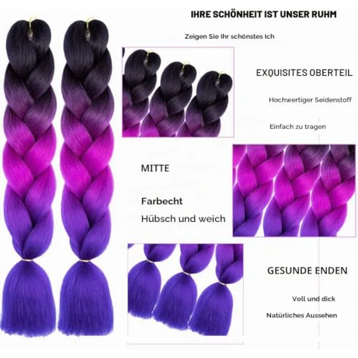 Shangxiu Braids Extensions Lila, 6 Stücke Jumbo Haarverlängerungen, 24 Zoll, synthetisches, weich und langlebig – Bild 2