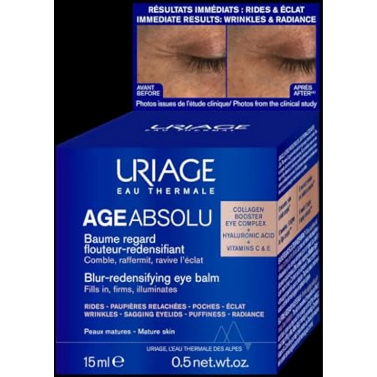 Uriage Age Absolu Redensifying Balm For Eyes, Augenbalsam 15 ml für Tag und Nacht, reduziert Fältchen und Schwellungen, mit Hyaluronsäure und Peptiden – Bild 5