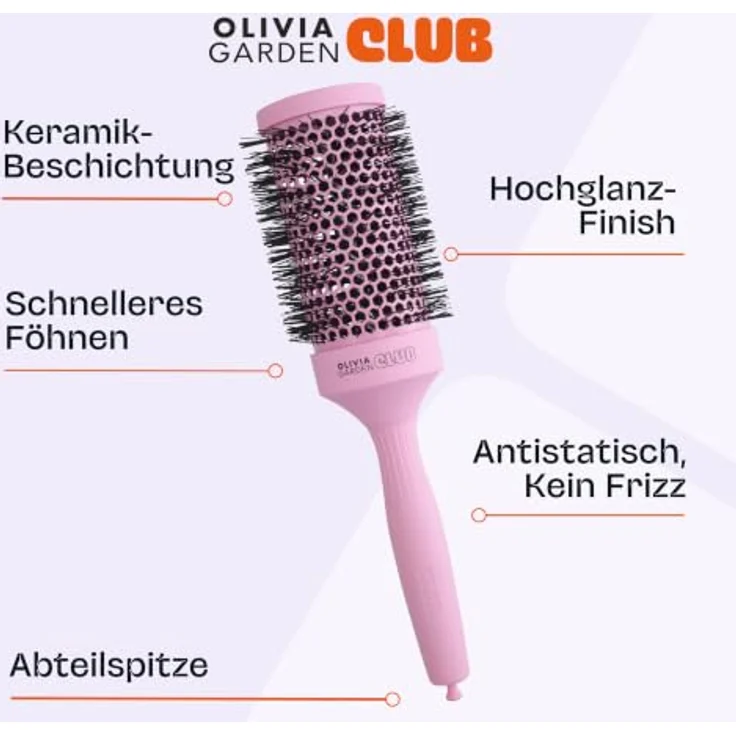 Olivia Garden Club THE GLOW Blowout Ceramic Round Brush, Rosa, für voluminöse Blowouts und schnelles Trocknen mit ergonomischem Griff – Bild 5