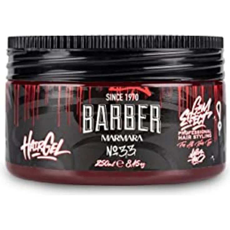 BARBER MARMARA No.33 Hair Styling Gel 250ml - Haargel Herren - Starker Halt - Kein Verkleben und ohne Rückstände - Alkohol Frei - Frischer Duft - Hair Gel - wet hair look - gummy Effect