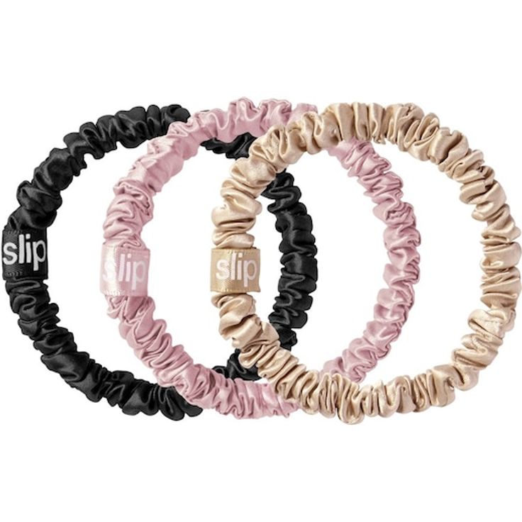 slip Hair Care Skinny Scrunchies, Set mit 6 schmalen Haargummis aus reiner Slipsilk™, schwarze Farbe