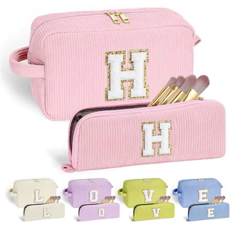 Parima Cord Kosmetiktasche, 2-teilige Reise Schminktasche mit personalisiertem Buchstabendesign, 25 x 15 x 9 cm, ideal für Mädchen 8-13 Jahre – Bild 1