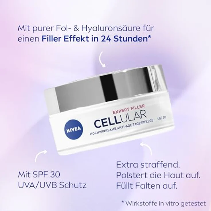 NIVEA Cellular Expert Filler Hyaluron Set mit Anti-Age Tagespflege und Nachtpflege, extra straffende Gesichtspflege, Hautpflege mit Hyaluronsäure (50 ml) – Bild 4