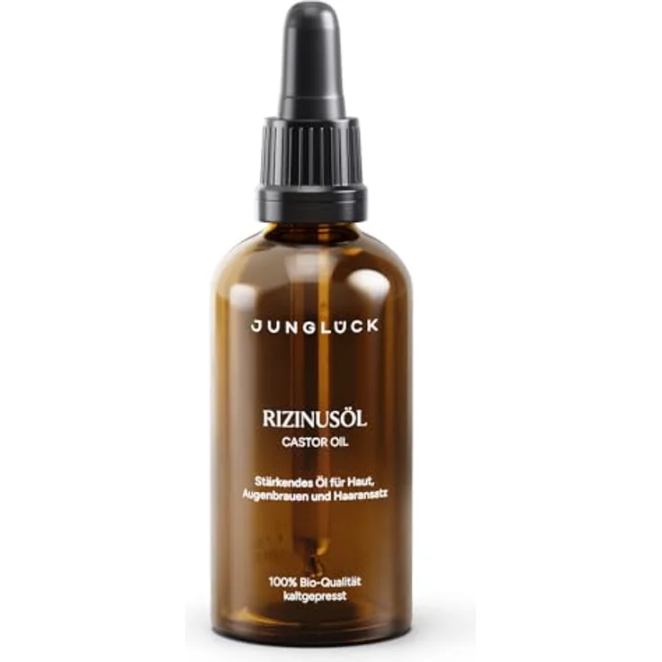 JUNGLÜCK Rizinusöl BIO 50ml - Vegan | 100% reines kaltgepresstes Natur-Öl für Gesicht, Wimpern, Haare und Nägel, intensiv nähren und revitalisieren