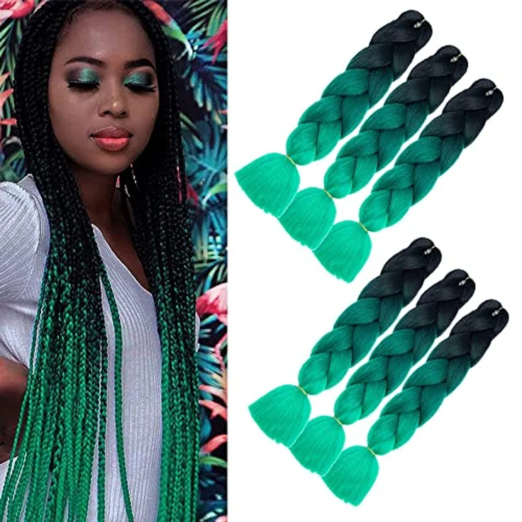 Shangxiu Box Braids Haarverlängerung, 24" (60 cm) grüne Kunsthaare aus hochwertiger, hitzebeständiger Faser, 6 Stück pro Paket – Bild 1
