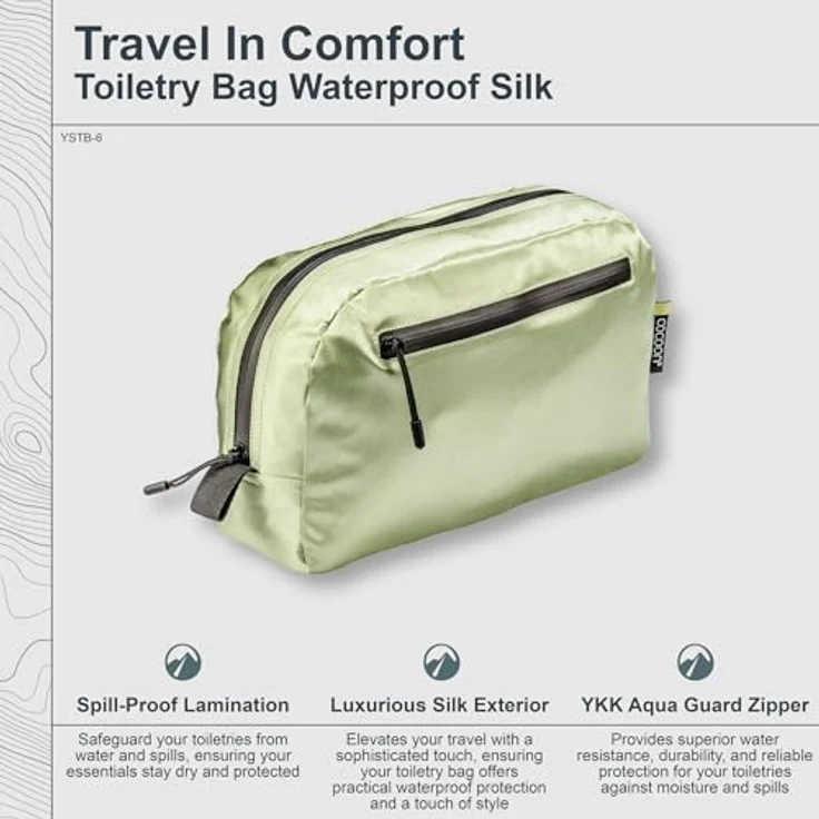 Cocoon Kulturbeutel Silk, geräumige Toilettentasche aus 100% Seide, grün, 2.40 l mit wasserdichter TPU-Laminierung und YKK Aqua Guard Reißverschluss – Bild 2