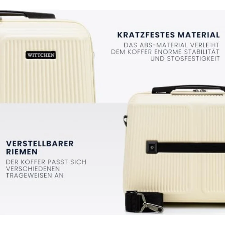 WITTCHEN Stripes Line Kosmetiktasche, Hartschalenkoffer aus ABS mit zwei Fächern, verstellbarem Schultergurt, Creme – Bild 3