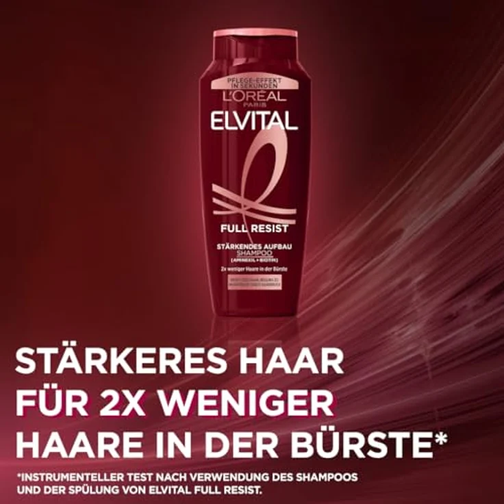 L'Oréal Paris Elvital Full Resist Power Booster Aufbau-Shampoo, gegen Haarausfall durch Haarbruch, mit Biotin, 6 x 300 ml – Bild 2