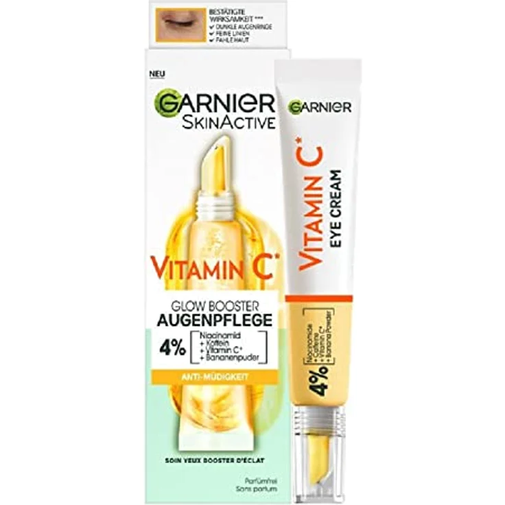 Garnier Vitamin C Anti-Müdigkeits Augencreme, Für eine strahlende und wache Augenpartie, Gegen Augenringe und Krähenfüße, Glow Booster Augenpflege, SkinActive, 1 x 15 ml – Bild 1