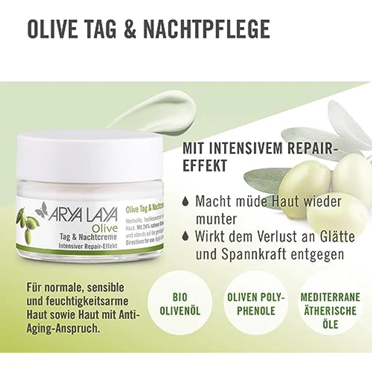 ARYA LAYA Olive Tag & Nachtpflege, 50 ml – Intensive Gesichtscreme mit Repair-Effekt, vegan, Radikalfänger – Bild 2