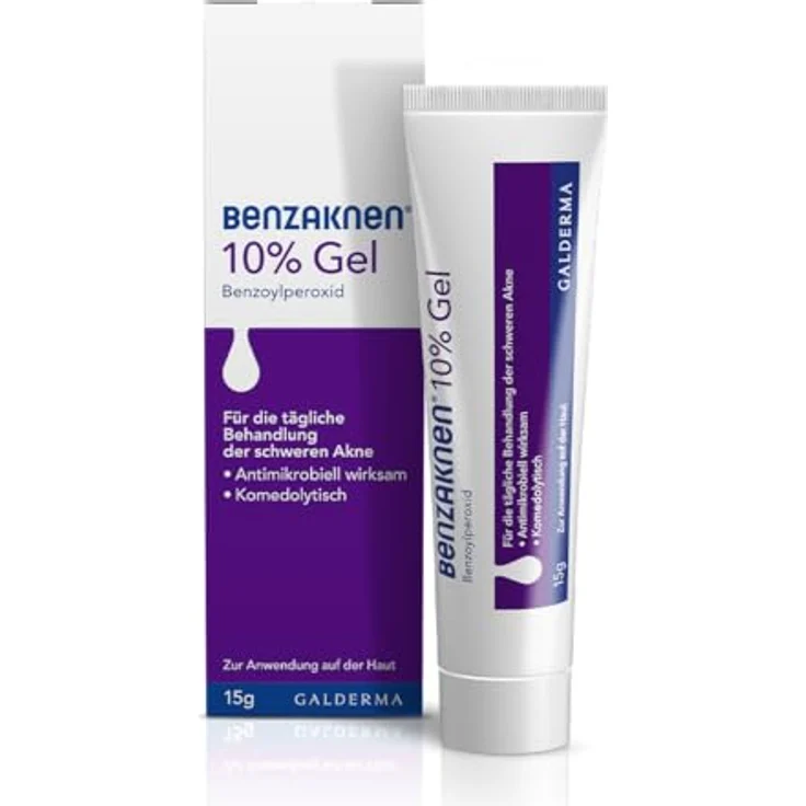 Benzaknen BENZAKNEN 10% Gel, 15g, Mittel gegen Pickel und Mitesser bei schwerer Akne, Befreit Poren und reduziert Talg & Entzündungen, Mit BPO (Benzoylperoxid), Dermatologisch getestet – Bild 1