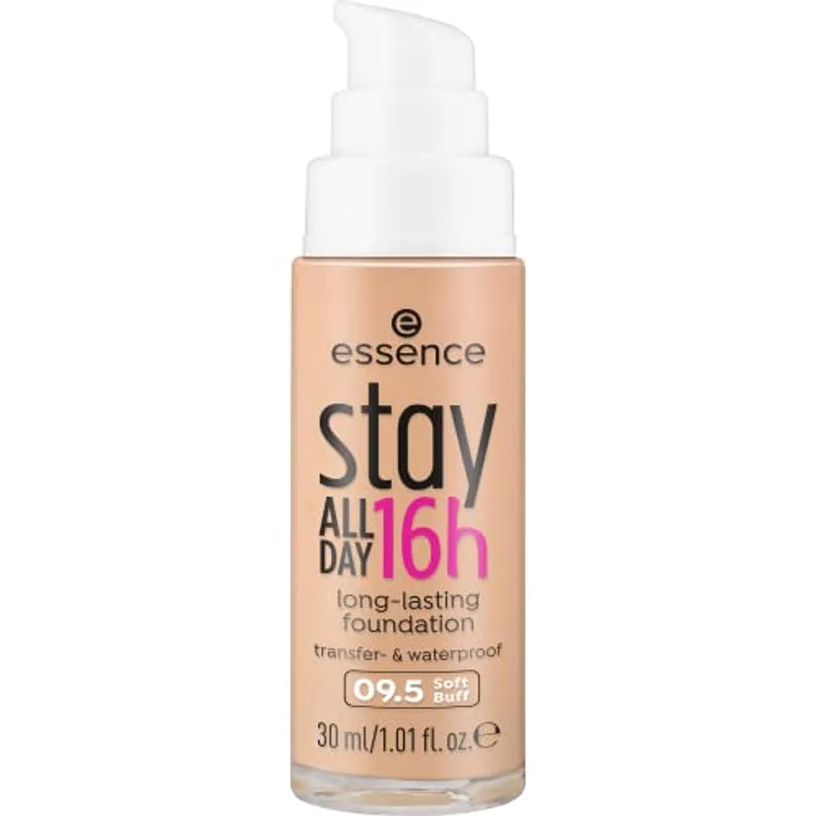 essence stay ALL DAY 16h long-lasting Foundation, Nr. 09.5, Nude, langanhaltend, mattierend, matt, für unreine Haut, vegan, ölfrei, wasserfest, ohne Parfüm, 1er Pack (30ml)