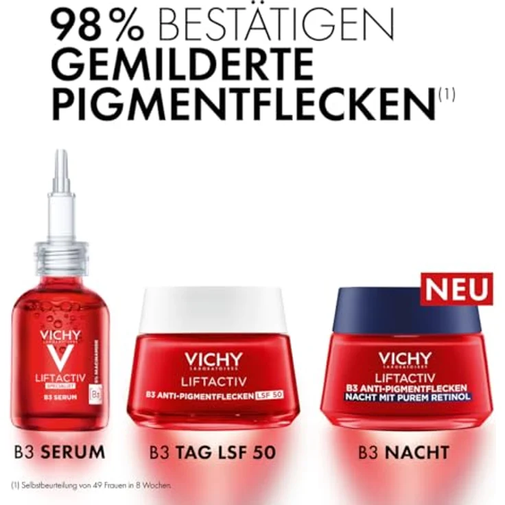 VICHY Anti-Pigmentflecken Tagescreme mit LSF 50, Für empfindliche, reife Haut, Mildert Pigmentflecken, Mit Bio-Peptiden und Niacinamid, Liftactiv B3, 50 ml – Bild 2