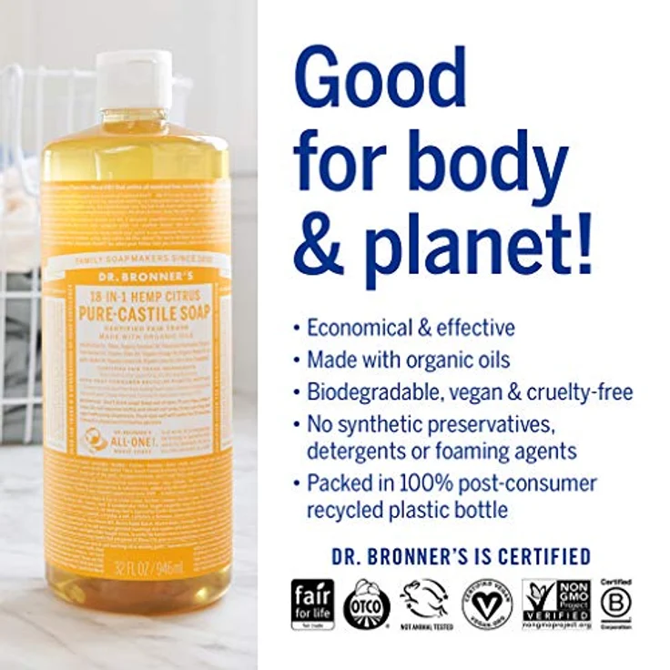 DR. BRONNER'S 18-in-1 Zitrus-Orange Flüssigseife 945 ml – Bild 4