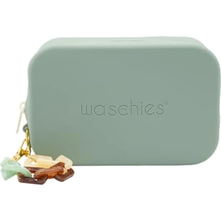 waschies Beauty Bag Sage, große wasserabweisende und waschbare Kosmetiktasche aus 100% Silikon mit abnehmbarer Tragekette für Make-up und Kosmetik – Bild 1