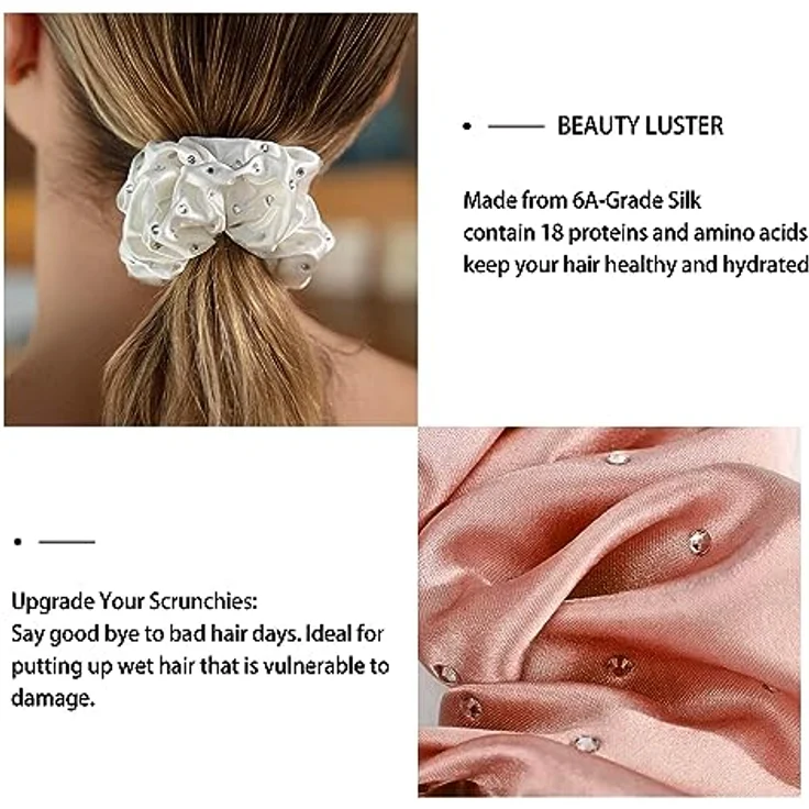 townssilk große Schleife Seide Krawatte, 100% reine Maulbeerseide, 22 Momme, haarfreundlich, elastisch, 2-teilig, weißer Diamant + Rose Diamant – Bild 4