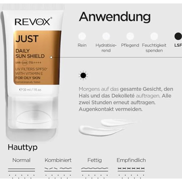 Revox B77 JUST, täglicher Sonnenschutz für fettige Haut, 30 ml, UVA/UVB Schutz, nicht parfümiert, vegan, alkoholfrei – Bild 5