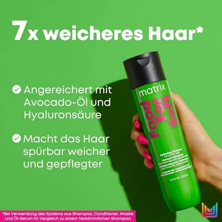 Matrix Haarshampoo für trockenes bis sehr trockenes Haar, Mit Avocado-Öl und Hyaluronsäure, Feuchtigkeitsspendend und reinigend, Vegane Formel, Food For Soft, 1 x 300 ml – Bild 3