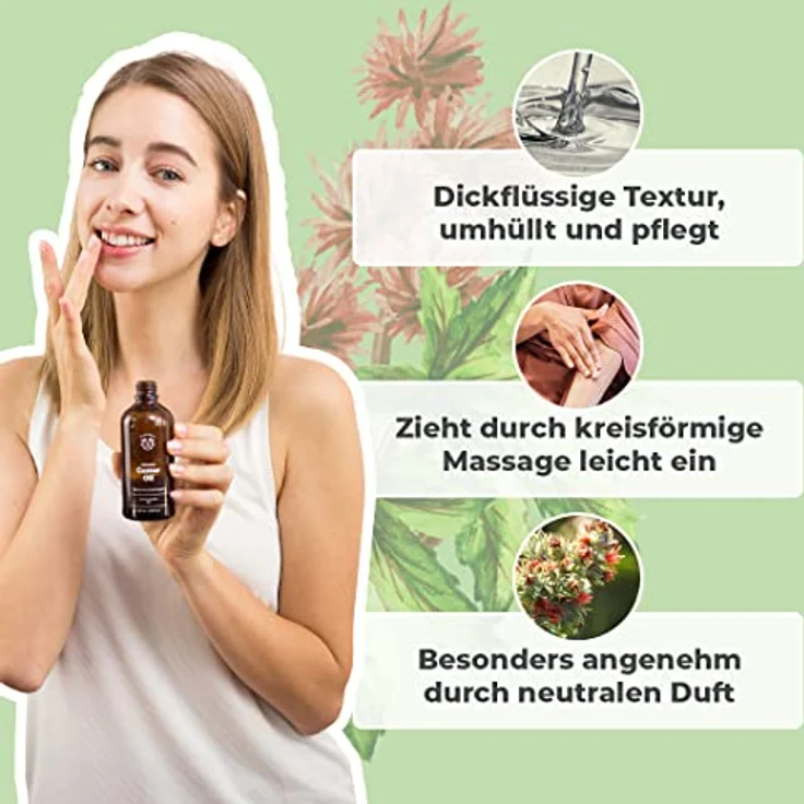 Bionoble Rizinusöl Bio 500ml - 100% Rein, Natürlich und Kaltgepresst - Wimpern, Augenbrauen, Haare, Bart, Nägel - Vegan und Cruelty Free - Castor Oil - Glasflasche + Pumpe – Bild 3