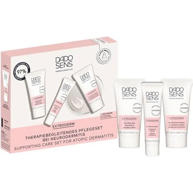 DADO SENS EXTRODERM NEURODERMITIS KENNENLERN-SET – Intensivcreme (15 ml), Hautbalsam (25 ml) & Reinigungscreme (25 ml) für trockene, juckende Haut, vegan