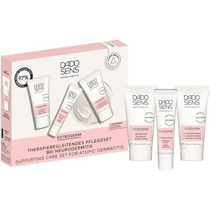 DADO SENS EXTRODERM NEURODERMITIS KENNENLERN-SET – Intensivcreme (15 ml), Hautbalsam (25 ml) & Reinigungscreme (25 ml) für trockene, juckende Haut, vegan – Bild 1
