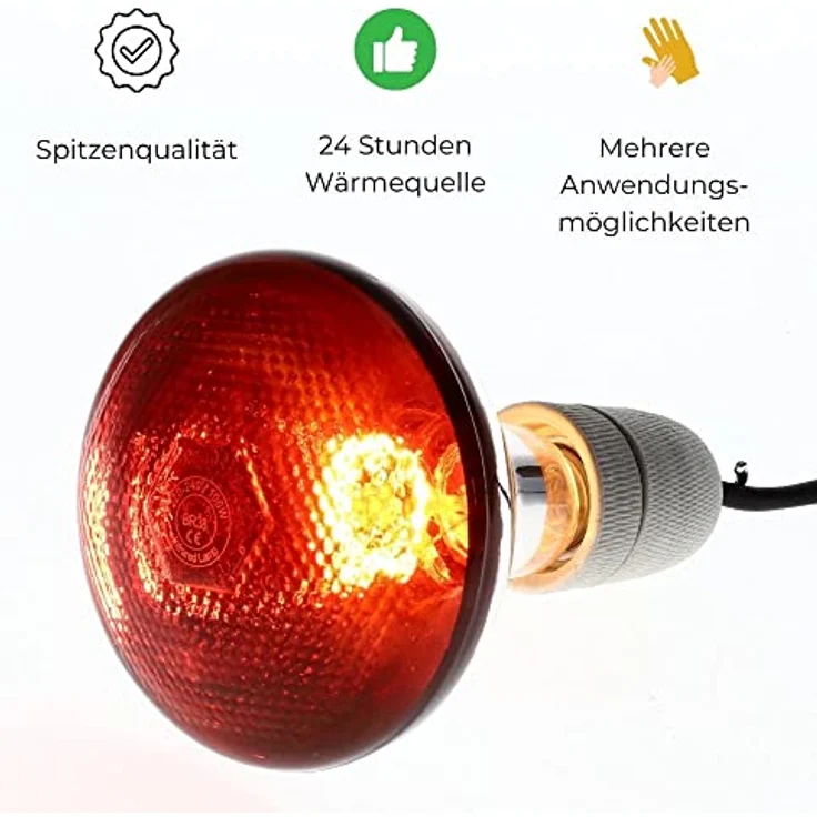 GarPet Infrarotlampe 100 Watt, vielseitige Rotlichtlampe für Tiere, Terrarium und Gesichtsbehandlungen, E27 Sockel – Bild 3