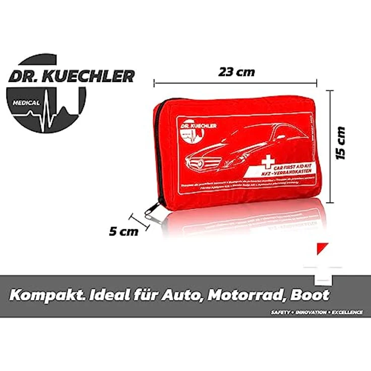 DR.KUECHLER MEDICAL KFZ Verbandstasche, vollständiges Erste Hilfe Set gemäß DIN Norm 13164, gültig für 2024, auto- und europatauglich, benutzerfreundlich – Bild 3