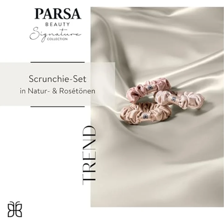 PARSA Beauty Signature Zopfhalter Set, luxuriöse Haargummis aus Satin in Nude & Rosé, sanft zum Haar, elegantes Design, ideales Accessoire für stilvolle Frisuren – Bild 2