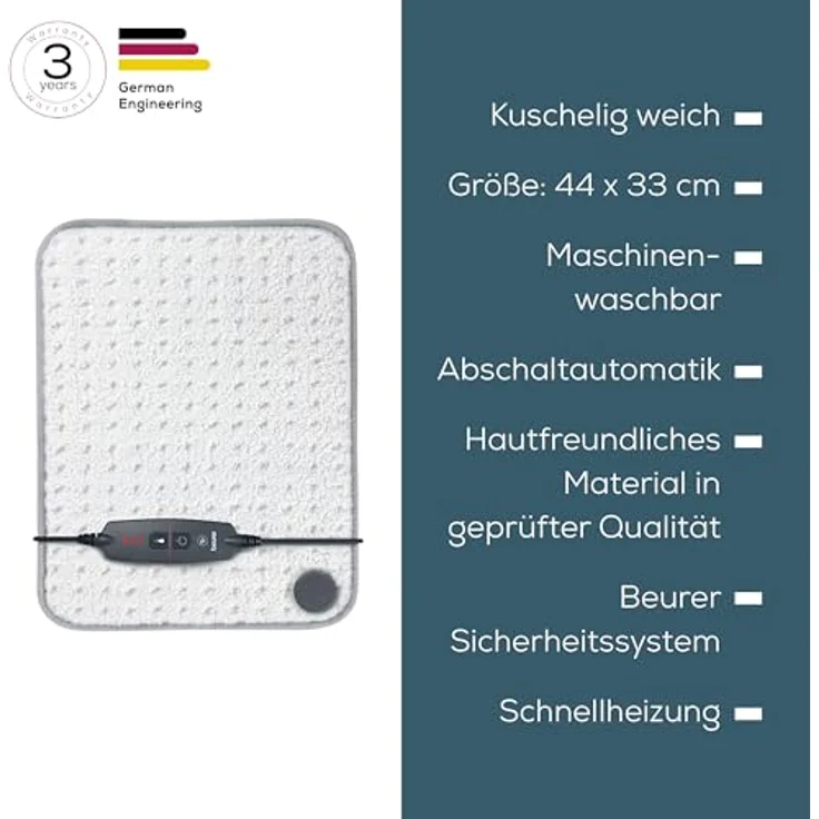 Beurer HK 43 Supercosy, Heizkissen mit Schnellaufheizung und Abschaltautomatik, Weiss-Grau – Bild 7