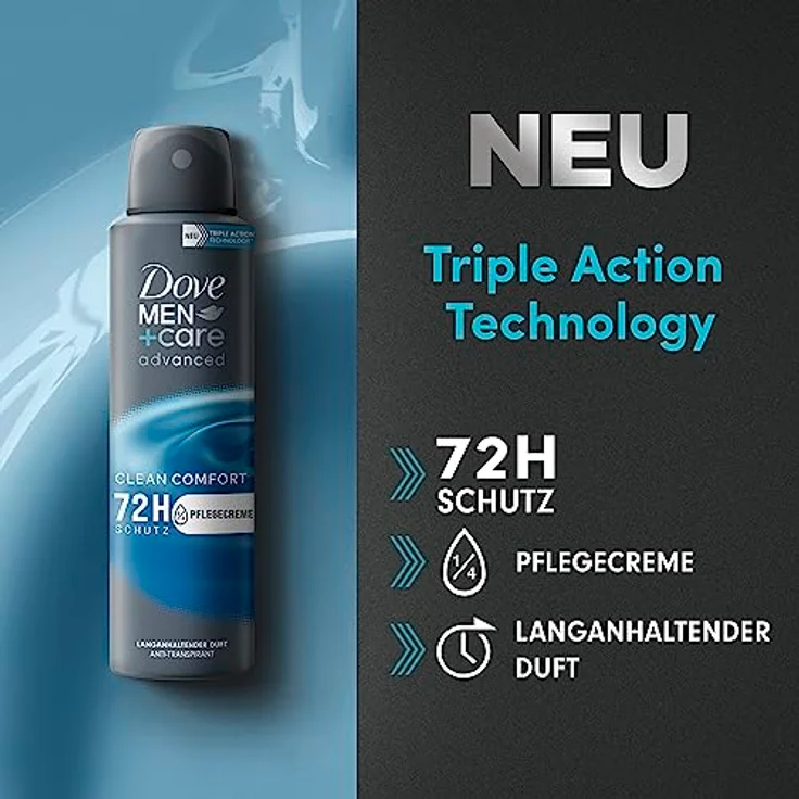 Dove Men plus Care advanced Anti-Transpirant Clean Comfort schützt 72 Stunden vor Körpergeruch und Schweiß 150 ml 6 Stück – Bild 5