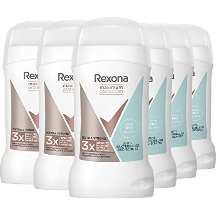 Rexona Maximum Protection Anti-Transpirant Deo Stick Antibakterieller Deo-Schutz gegen starkes Schwitzen und Körpergeruch ohne Alkohol 40 ml 6 Stück – Bild 1