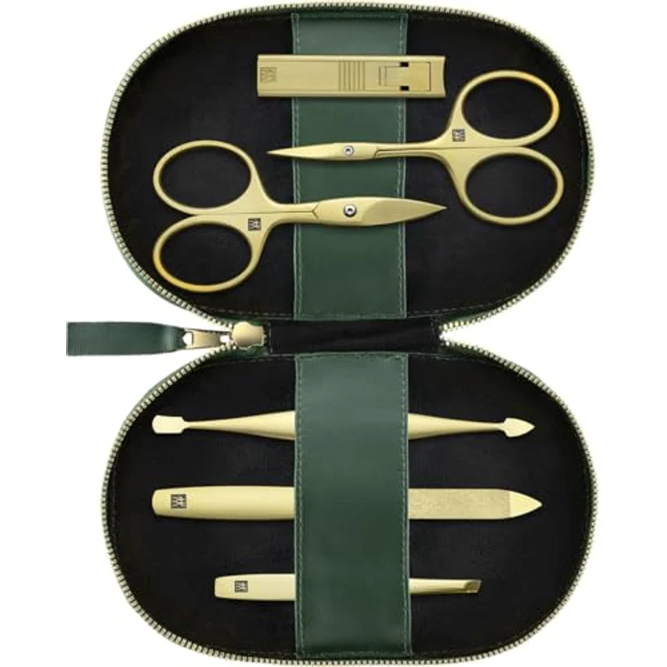 ZWILLING Maniküre Pediküre Set 6tlg., veganes Apfelleder-Etui in grün, rostfreier Edelstahl mit goldener PVD-Beschichtung – Bild 1