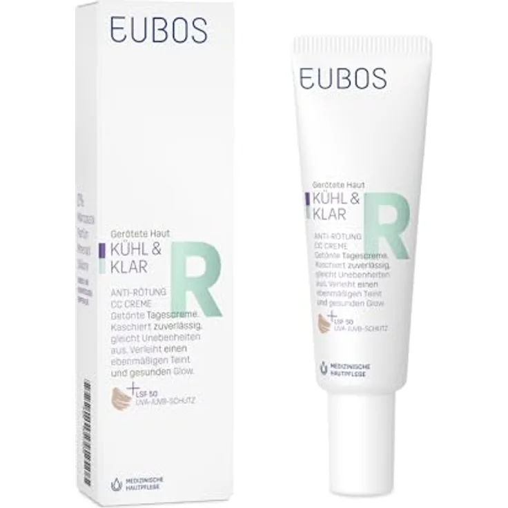 Eubos KÜHL & KLAR ANTI-RÖTUNG | CC Creme | Getönte Tagescreme für gerötete Haut | LSF 50 | Ebenmäßiger Teint und natürlicher Glow | Dermatologen empfohlen | 30ml