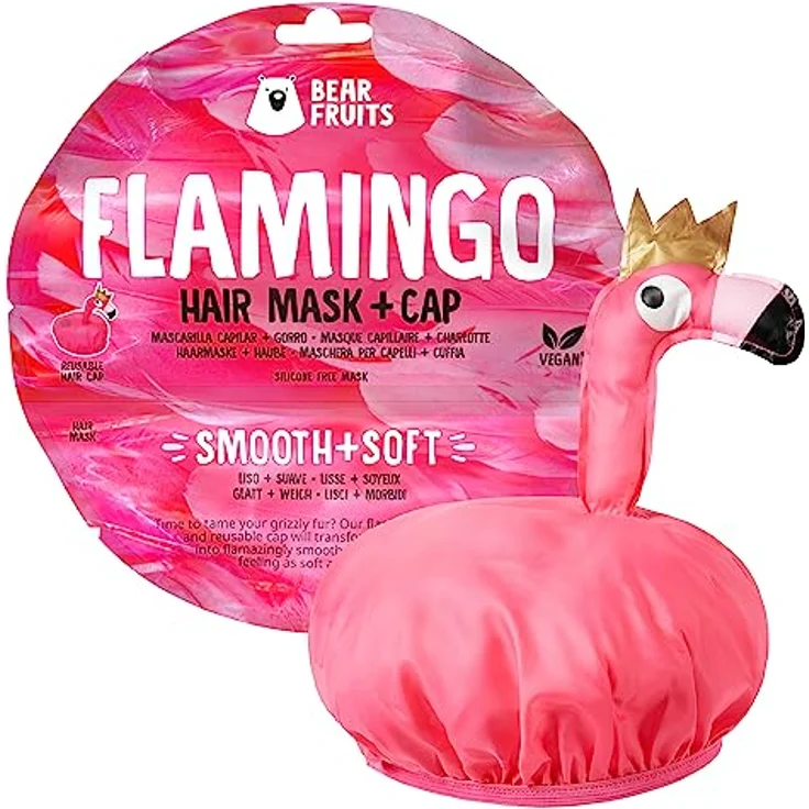 Bear Fruits Flamingo Glatt + Weich Haarmaske mit Haube, 20 ml – Bild 1